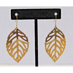 Leaf Dangle Drop Earrings Women Gold Tone Tropical Boho Chic Garden Fairy Whimsy